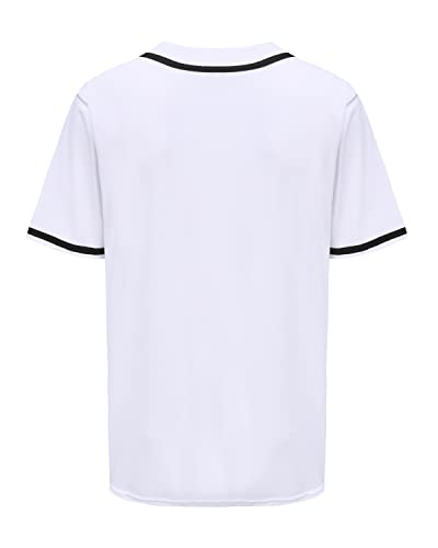 Mens Button Down Plain Baseball Jersey, Blank Softball Team Uniform, Hip Hop Hipster Short Sleeve Active Shirts