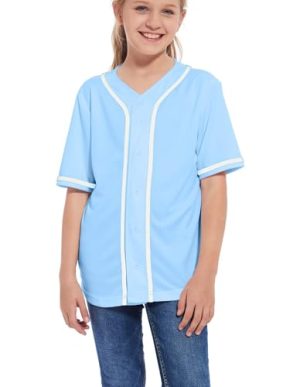 Kids Baseball Jersey Button Blank Softball Team Uniform Girls Boys Hip Hop T-Shirt Solid Color Sweatshirt