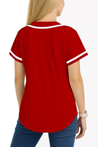 Women’s Baseball Jersey Shirt – Button Down Short Sleeve Team Uniform Top for Sports, Events, or Casual Wear