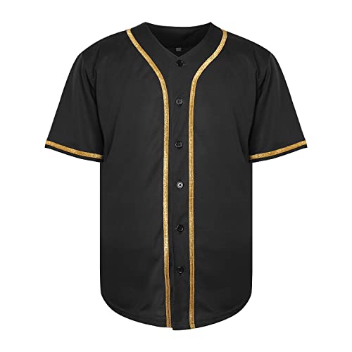Blank Jersey Plain Hipster Hip Hop for Men Button-Down Baseball Jersey Short Sleeve Shirt