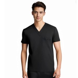 Men's Scrubs Top, Reinforced Chest Pocket & Hem, Stretch V-Neck Work Shirt, Moisture-Wicking & Anti-Wrinkle