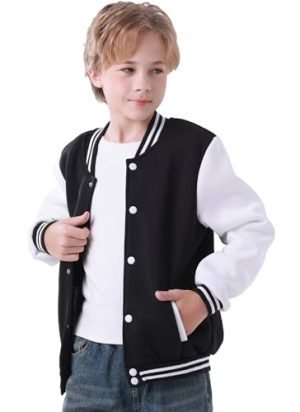 Kids Baseball Jacket Varsity Style Casual Fit Sport Boys Girls Team Uniforms Cardigan Sweatshirt