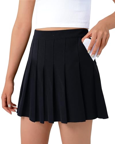Women Girls Pleated Skirts with Shorts, Elastic Waist Uniform Plus Size Tennis Casual Skirt, 2 Years - US 4XL