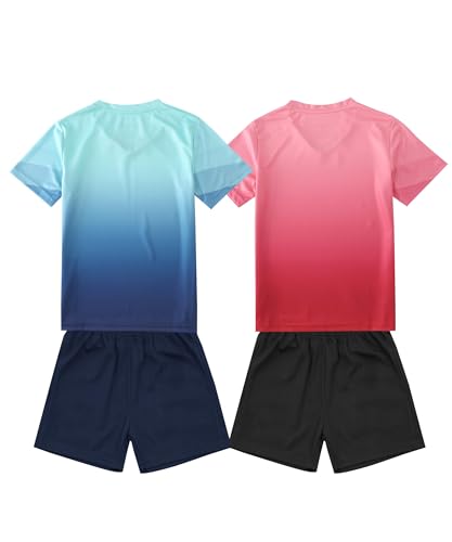 Boy's 2-Pack Soccer Jersey and Short Sets Quick Dry Sports Team Training Uniform Knit