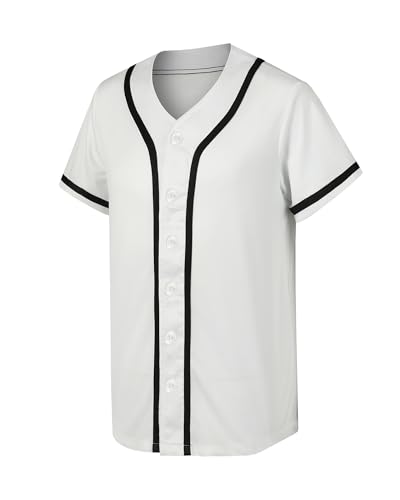 5 Pack Mens Plain Blank Baseball Jersey Button Down Shirts Short Sleeve Hipster Hip Hop Sports Team Uniform