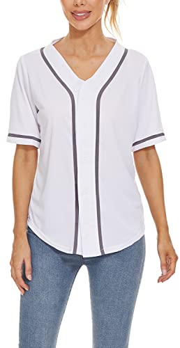 Women Baseball Jersey Softball Shirt Button Down Short Sleeve T-Shirts V-Neck Tops Hip Hop Sports Clothes