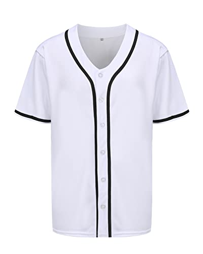 Mens Button Down Plain Baseball Jersey, Blank Softball Team Uniform, Hip Hop Hipster Short Sleeve Active Shirts