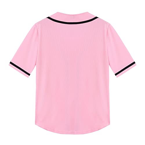 Women's Baseball Jerseys Blank Button Down V-Neck Softball Team Uniform Fashion Simple Wide Stripe Short Sleeve