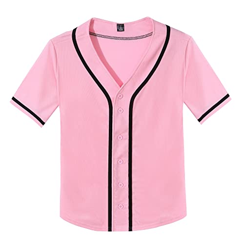 Women's Baseball Jerseys Blank Button Down V-Neck Softball Team Uniform Fashion Simple Wide Stripe Short Sleeve