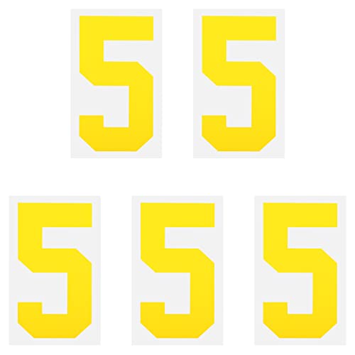 Iron on Number 5 Heat Transfer 8" Yellow Single Number for Team Uniform, Sports T-Shirt, Football, Basketball, Baseball Pack of