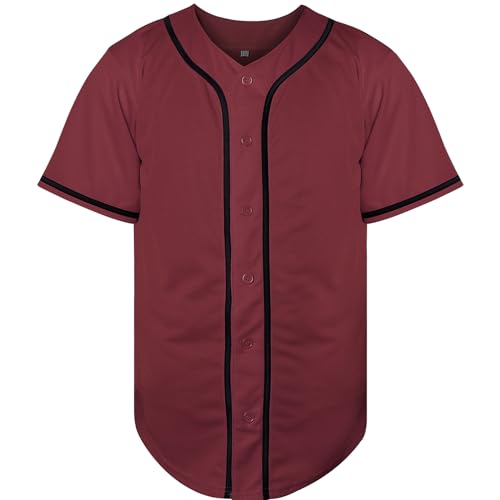 Blank Baseball Jersey, Short Sleeve Plain Jersey Shirt Sports Hip Hop for Men Women(X-Large, Claret)