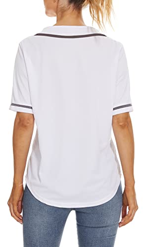 Women Baseball Jersey Softball Shirt Button Down Short Sleeve T-Shirts V-Neck Tops Hip Hop Sports Clothes