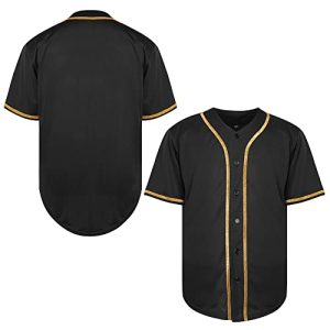 Blank Jersey Plain Hipster Hip Hop for Men Button-Down Baseball Jersey Short Sleeve Shirt