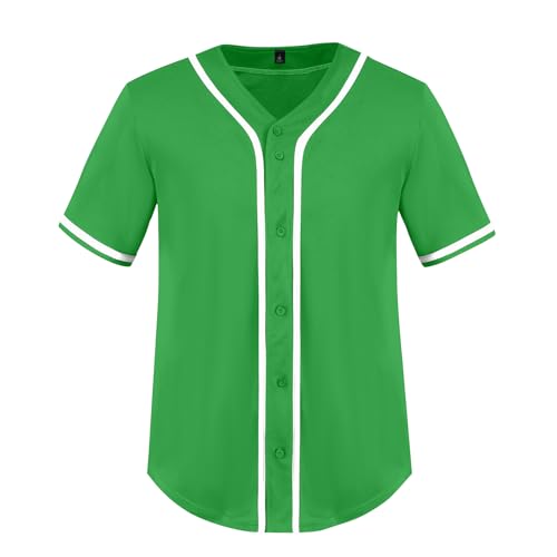 Men's Baseball Jersey Short Sleeve Shirt V Neck Tops Button Down Tee Shirts Sports Clothes S-4XL