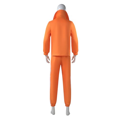 Adult Men Orange Tracksuit Uniform Sports Suit Zipper Jacket Top Sportswear with Glasses Wig
