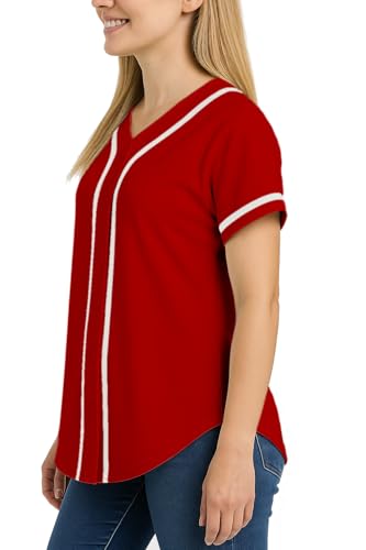 Women’s Baseball Jersey Shirt – Button Down Short Sleeve Team Uniform Top for Sports, Events, or Casual Wear