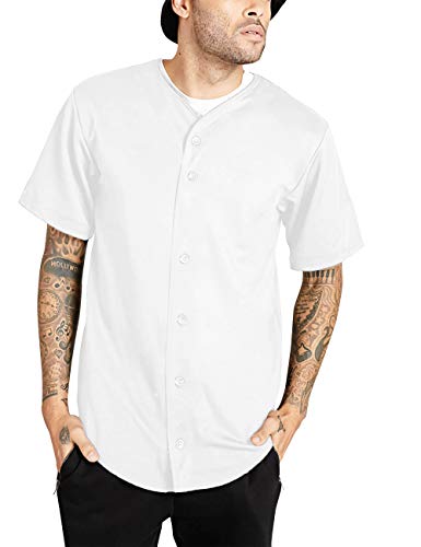 Mens Premium Baseball Button Down Jersey Shirt Short Sleeve Athletic Sports Tee