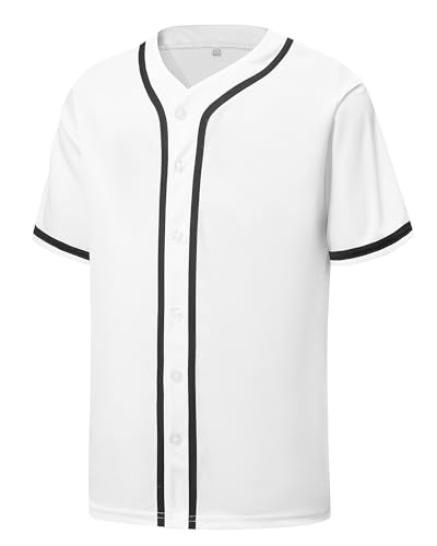 Mens Button Down Plain Baseball Jersey, Blank Softball Team Uniform, Hip Hop Hipster Short Sleeve Active Shirts