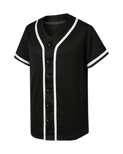 5 Pack Mens Plain Blank Baseball Jersey Button Down Shirts Short Sleeve Hipster Hip Hop Sports Team Uniform