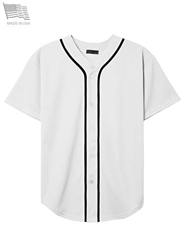 Made in USA Mens Premium Button Down Baseball Jersey Team Uniform Hip Hop Urban Tee Shirt