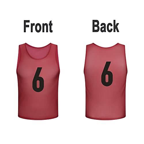 12 Pack（1-12） Numbered Pinnies/Scrimmage Vest/Team Practice Jerseys for Basketball, Soccer, Football