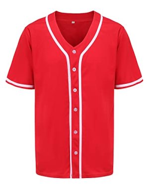 Mens Button Down Plain Baseball Jersey, Blank Softball Team Uniform, Hip Hop Hipster Short Sleeve Active Shirts