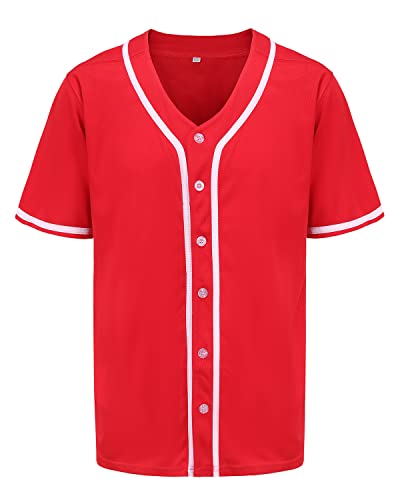 Mens Button Down Plain Baseball Jersey, Blank Softball Team Uniform, Hip Hop Hipster Short Sleeve Active Shirts