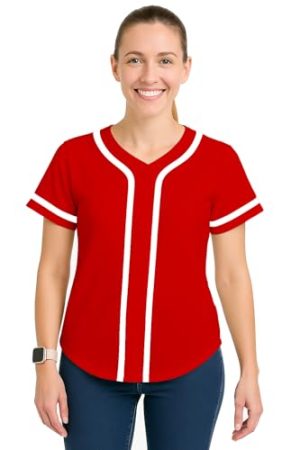 Women’s Baseball Jersey Shirt – Button Down Short Sleeve Team Uniform Top for Sports, Events, or Casual Wear