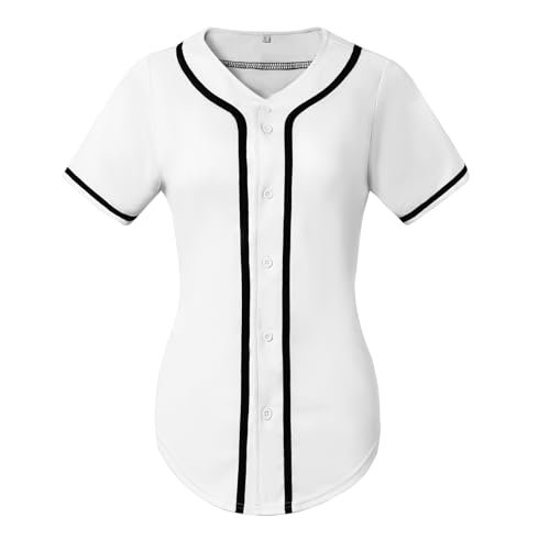 Women Baseball Jersey Softball Shirt Button Down Short Sleeve T-Shirts V-Neck Tops Hip Hop Sports Clothes