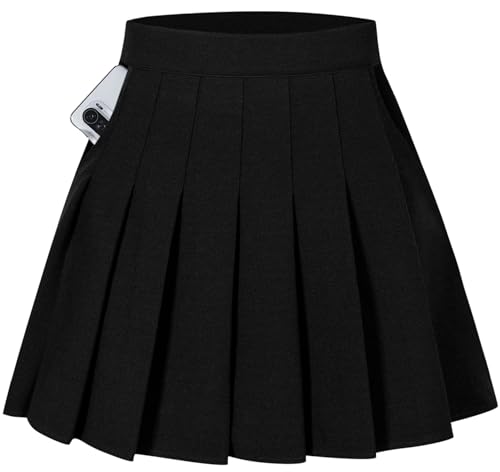 Women Girls Pleated Skirts with Shorts, Elastic Waist Uniform Plus Size Tennis Casual Skirt, 2 Years - US 4XL