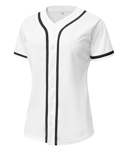 Womens Button Down Baseball Jersey, Blank Softball Team Uniform, Hip Hop Hipster Short Sleeve Active Shirts