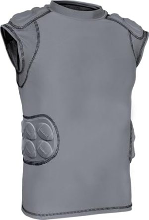 Defender Adult Padded Football Shirt - Football Rib Protector with Shoulder & Spine Football Pads, 5-Pad Football Compression