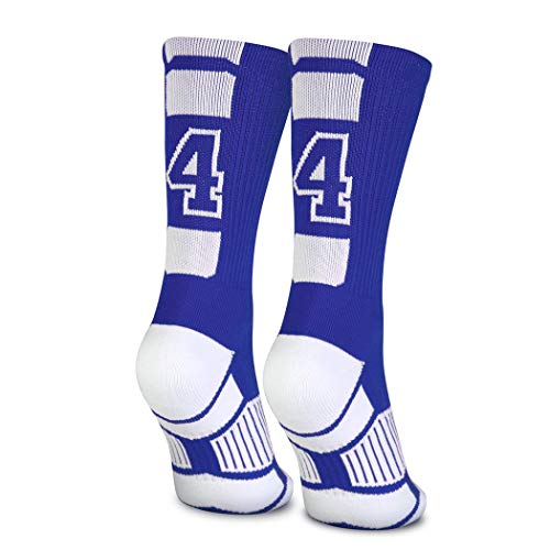 Custom Team Number Crew Socks | Youth & Adult Athletic Socks Blue | Choose Your Number
