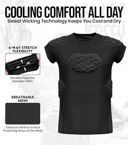 Elite 6-Pad Adult Padded Football Shirt with Chest, Shoulder, Ribs & Spine Protection, Mens Football Padded Compression Shirt