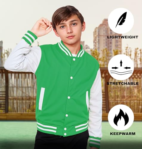 Kids Baseball Jackets Boys Girls Fit Varsity Jacket Casual Team Uniform Plain Button School Coat