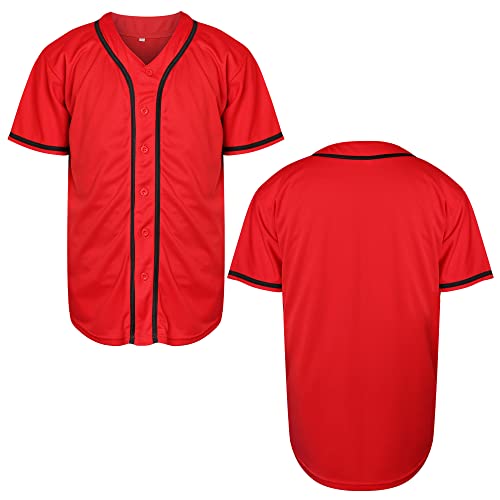 Mens Blank Plain Baseball Jersey Button Down Shirts Sports Hip Hop Hipster Jersey S-3XL Black White Grey Red Blue