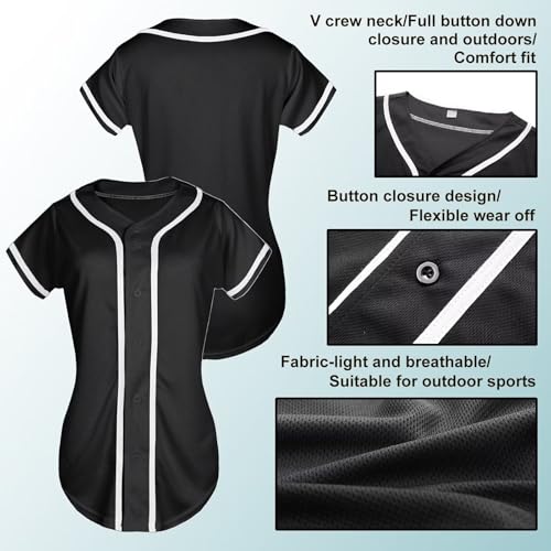 Womens Baseball Jersey Button Down Softball Jersey Short Sleeve Tee Hip Hop Shirt Active Team Sports Uniforms