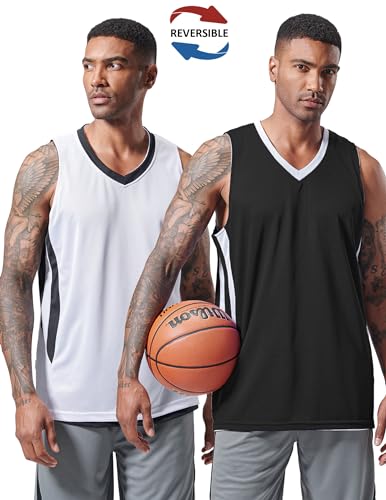 10-Pack Men's Reversible Custom Basketball Jerseys, Plain Mesh Athletic Sleeveless Shirts Blank Team Uniforms Set