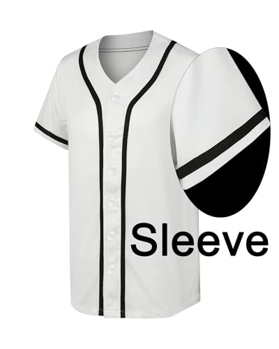 5 Pack Mens Plain Blank Baseball Jersey Button Down Shirts Short Sleeve Hipster Hip Hop Sports Team Uniform