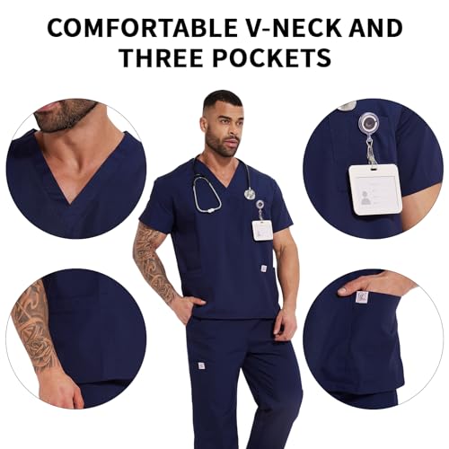 Scrub Tops for Men - V-Neck Scrubs with 3 Pocket Men's Overalls, for Nurse, Dentist, Vets, Team