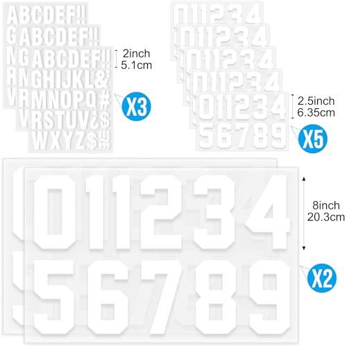 218 Pcs Heat Transfer Letters and Numbers Set - 8" & 2.5" Numbers, 2" Letters Iron on Vinyl Stickers for Clothing, Uniforms |