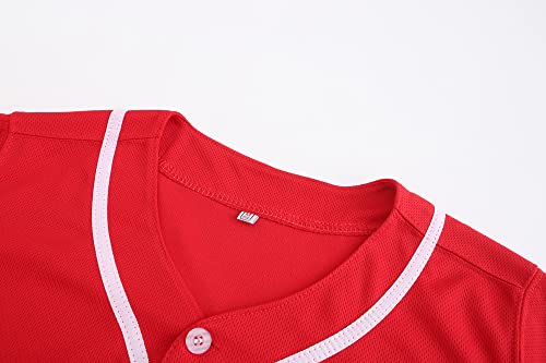 Mens Button Down Plain Baseball Jersey, Blank Softball Team Uniform, Hip Hop Hipster Short Sleeve Active Shirts