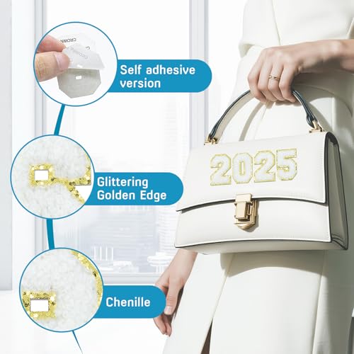 40Pcs Self-Adhesive Chenille Number Patches 0-9 with Glitter Border for Team Jerseys, Sports Uniforms, Football, Jeans, Bags