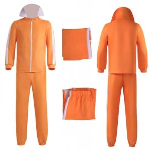 419UEwYrrlL.jpg Adult Men Orange Tracksuit Uniform Sports Suit Zipper Jacket Top Sportswear with Glasses Wig