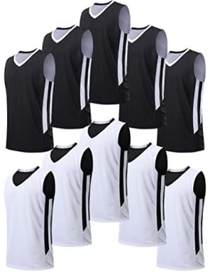 10 Pack Youth Boys Reversible Mesh Performance Athletic Basketball Jerseys Blank Team Uniforms for Sports Scrimmage Bulk