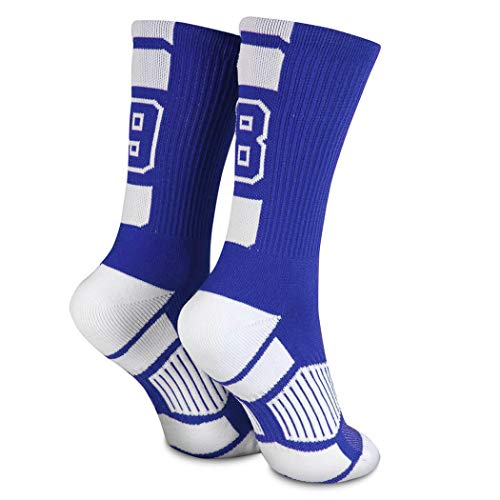 Custom Team Number Crew Socks | Youth & Adult Athletic Socks Blue | Choose Your Number