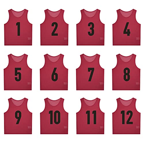 12 Pack（1-12） Numbered Pinnies/Scrimmage Vest/Team Practice Jerseys for Basketball, Soccer, Football