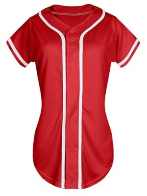 Womens Baseball Jersey Button Down Softball Jersey Short Sleeve Tee Hip Hop Shirt Active Team Sports Uniforms