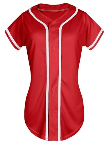 Womens Baseball Jersey Button Down Softball Jersey Short Sleeve Tee Hip Hop Shirt Active Team Sports Uniforms