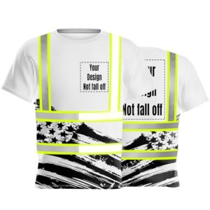 Hi-Vis Safety T-Shirt Customize Logo US Flag Reflective Security Shirts Team Work Uniform